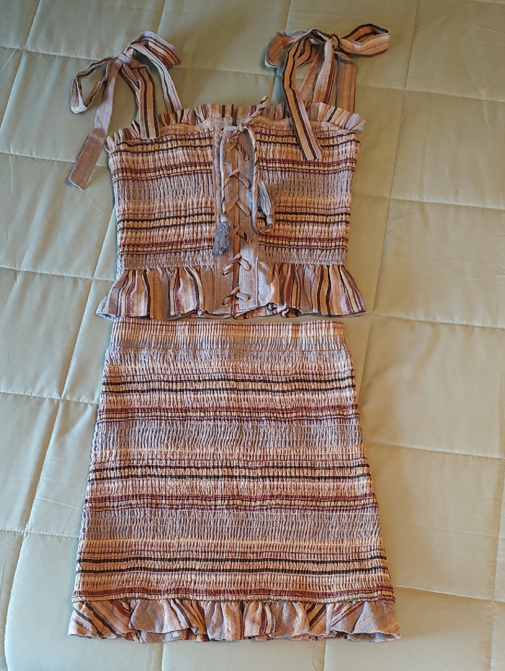 Storia Multicolor Striped Smocked Top